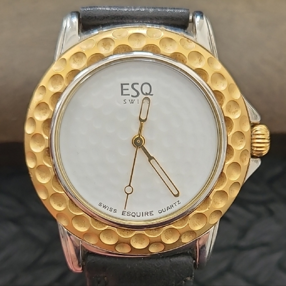 ESQ (Movado) Swiss Gold Tone and Black Quartz Golf Watch-Mens